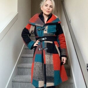 Plenty by Tracy Reese Multicolor Retro Wool Trench Coat